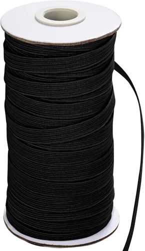 XKDOUS Banda elástica para costura, 3/8 pulgadas, 50 yardas, bandas elásticas de punto negro, cordón elástico alto para coser cintura y pantalones