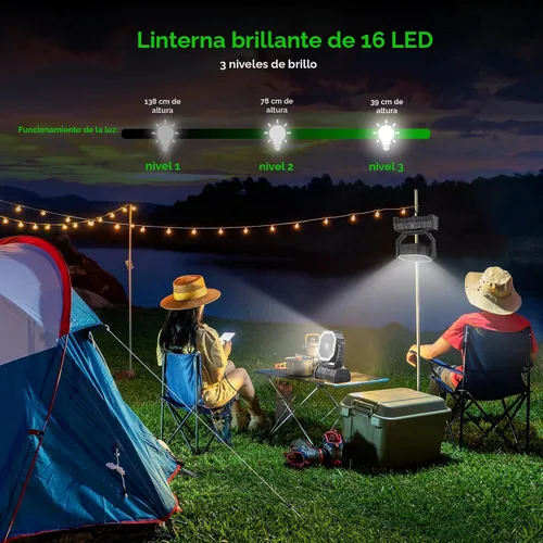 Miniatura 3 de Ventilador recargable de camping con linterna LED, 20,000 mAh, ventilador de escritorio auto-oscilante recargable con batería, control remoto