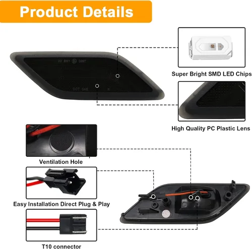 Miniatura 7 de Kit de luces de señal lateral LED compatible con E W212 Sedán y Wagon/para E350 Sedán y Wagon/para E550 Sedán/para E63 AMG Sedán y Wagon