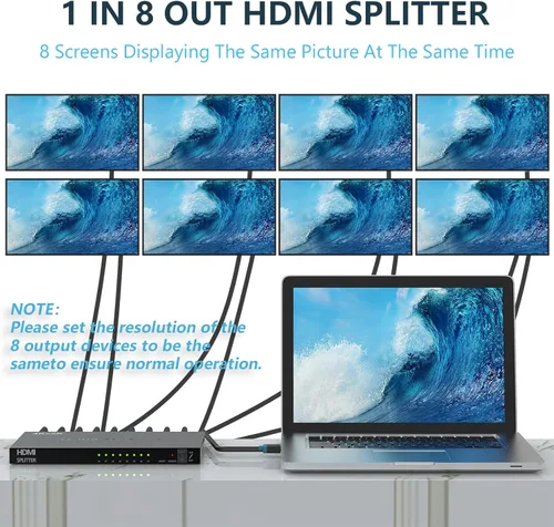 Miniatura 2 de ICUIXIAN Divisor HDMI 4K 1x8 1 en 8 salidas 4K30Hz, divisor HDMI de 8 puertos para múltiples monitores salidas 4Kx2K @30Hz y 3D, divisores HDMI