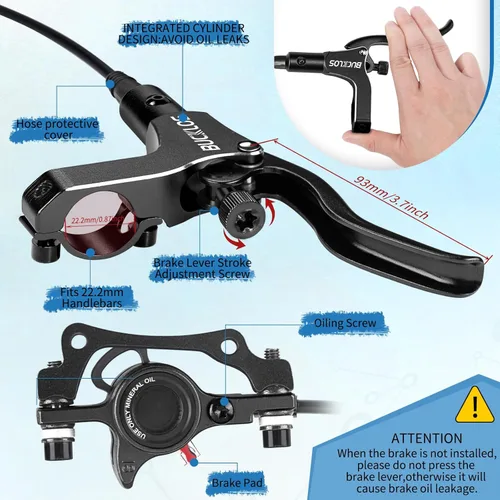 Miniatura 2 de BUCKLOS Frenos de disco hidráulicos MTB para bicicleta de montaña, delantero izquierdo 31.496 in derecho trasero 59.055 in bicicleta freno