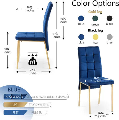 Miniatura 5 de Homedot Juego de 2 sillas de comedor de terciopelo, cómodas sillas de cocina para el hogar, silla lateral tapizada, sin brazos, diseño único
