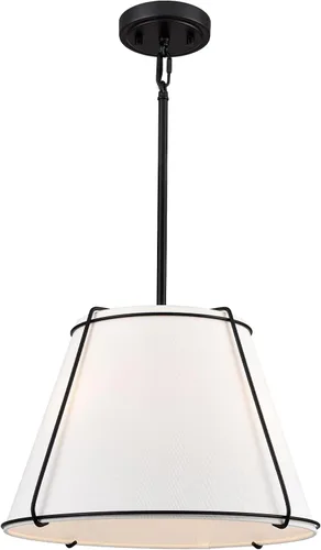 Miniatura 7 de Lámpara Colgante de Cono con Pantalla de Tambor de Tela con Linterna de Metal de 16 Pulgadas, Candelabros Blancos y Dorados para Cocina, Comedor