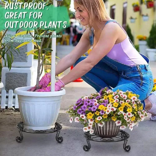 Miniatura 2 de Kylinbigda Soporte de metal para plantas para interiores y exteriores, soporte de esquina baja, decoración para plantas pequeñas para el hogar