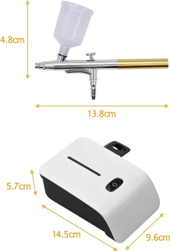Miniatura 6 de Kit de aerógrafo con compresor, juego de cepillos de aire de mano, presión ajustable de 5 niveles de doble acción con 2 vasos de pintura