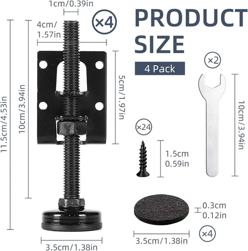 Miniatura 2 de Paquete de 4 patas niveladoras ajustables resistentes – niveladores de muebles para banco de trabajo, mesa, armario, armario