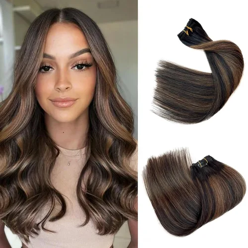 Miniatura 37 de Extensiones de cabello rubio ceniza con reflejos, extensiones de cabello humano real con clip, de 12 pulgadas, 2.47 onzas, doble trama, invisible