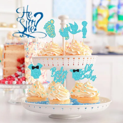Miniatura 5 de Ephlyn 24 adornos azules para tartas con diseño de cisne, suministros de fiesta temática de baby shower, decoraciones para niños y niños, fiesta