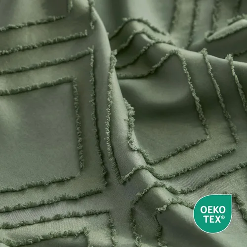 Miniatura 6 de JELLYMONI Funda de edredón tamaño individual verde - Juego de 3 piezas de funda de edredón boho a cuadros de poliéster con mechones, tejido jacquard