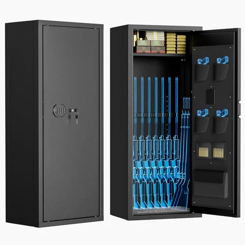 Superday Caja fuerte para 12-15 rifles con teclado, caja fuerte grande de acceso rápido para rifles, gabinete de armas con cerradura, caja fuerte