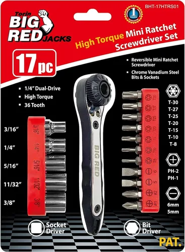 Miniatura 2 de BIG RED BHT-17HTRS01R Torin Mini Juego de destornilladores de trinquete de 36 dientes, reversible súper alto par de torsión de 1/4 de pulgada