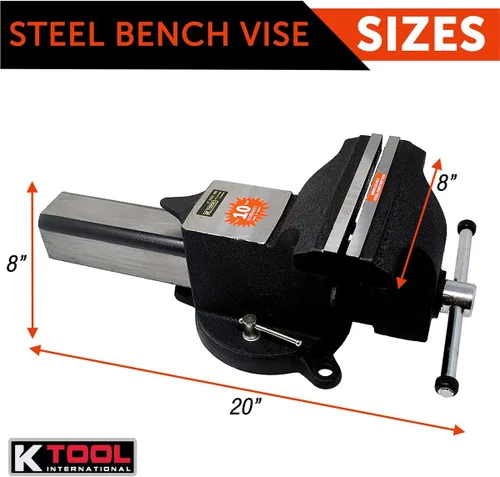 Miniatura 4 de K Tool International 64108 Tornillo de banco de 8 pulgadas con base giratoria giratoria con bloqueo de 360 grados para garajes, talleres