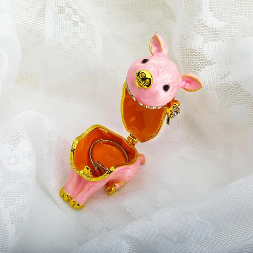 Miniatura 5 de YU FENG Bonita caja de joyería de cerdito con bisagras, coleccionable, de cristal, decoración de cerdo, figuras de animales