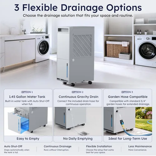 Miniatura 5 de Deshumidificador con certificado Energy Star para 5000 sq. ft., máx. 12.5 gal, estándar: 8.75 gal, con manguera de drenaje, con control inteligente