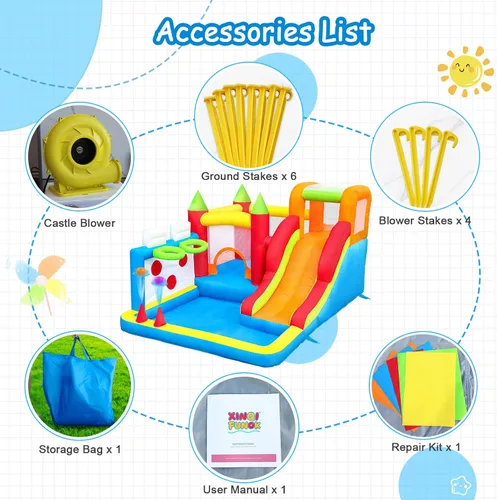 Miniatura 7 de Casa de rebote para niños con pozo de bolas y 7 zonas de juego, inflable para niños pequeños para uso en interiores y exteriores, cuenta