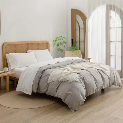 Miniatura 2 de BESTOUCH Juego de sábanas 100% algodón lavado sensación de lino súper suave cómodo elegante ligero 4 piezas juego de ropa de cama para el hogar
