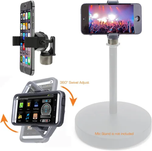 Miniatura 2 de Soporte giratorio de 360° para smartphone con adaptador de trípode de 5/8 pulgadas para todos los teléfonos inteligentes de hasta 3.6 pulgadas