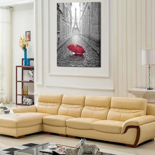 Miniatura 4 de KREATIVE ARTS Póster romántico de París Street en blanco y negro, impresiones de la Torre Eiffel con paraguas rojo, montaje en pared enmarcado listo