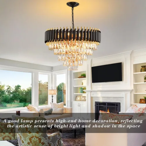 Miniatura 2 de Candelabro de cristal moderno dorado de 5 niveles para sala de estar, lámpara de araña grande de cristal negro, lámpara colgante de techo