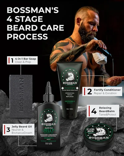 Miniatura 17 de Bossman Fortify - Acondicionador intenso para barba para hombres (aroma de diligencia), hidrata, repone y protege con ingredientes naturales