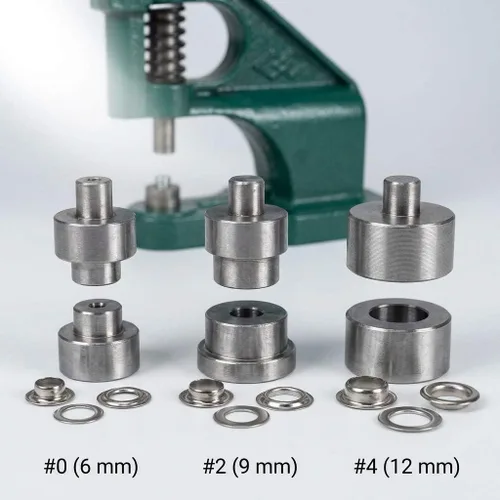 Miniatura 4 de QWORK - Kit de herramientas de perforación de ojales resistentes con 3 troqueles y 1500 ojales plateados