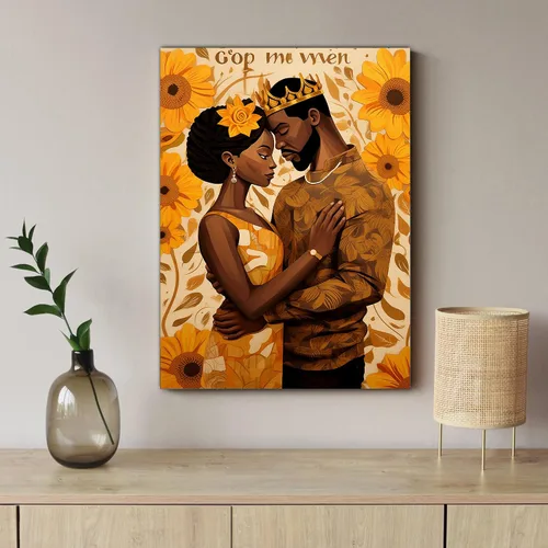 Miniatura 228 de Arte de pared afroamericano, decoración de rey y reina bailarín negro para sala de estar, arte de pareja de amor negro para dormitorio, lienzo