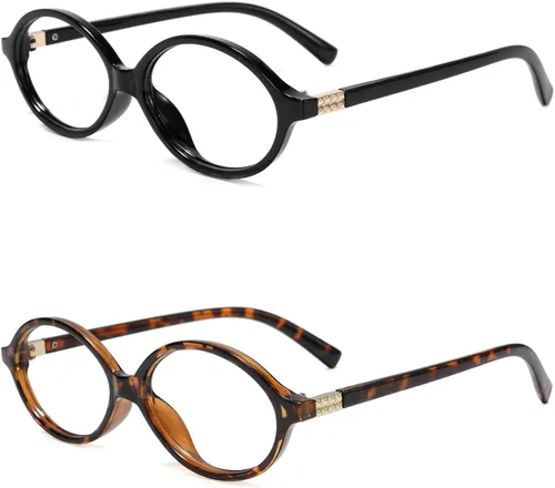 Miniatura 18 de Slocyclub - Lentes de bloqueo de luz azul de moda ovaladas para mujeres y hombres, anteojos vintage con armazón pequeño ovalado retro, Whiskey