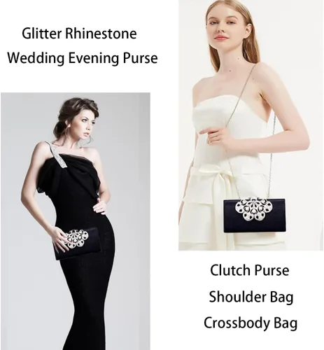 Miniatura 6 de Bolso de mano de noche para mujer, bolso de noche con cristales brillantes de diamantes de imitación, bolso de hombro, bolso formal para fiesta
