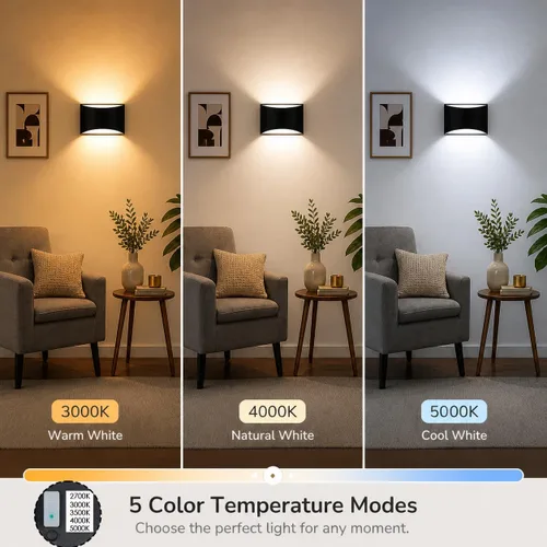 Miniatura 4 de rosykite Luces LED regulables de 5CCT para pared, 100-277V, CRI 90+, IP65 impermeable, 10% -100% 12 W, luces de porche para interiores y exteriores