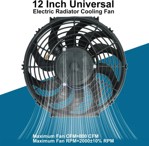 Miniatura 2 de BLACKHORSE-RACING 12" Ventiladores universales eléctricos para enfriar radiadores + Relé termostático y kit de montaje