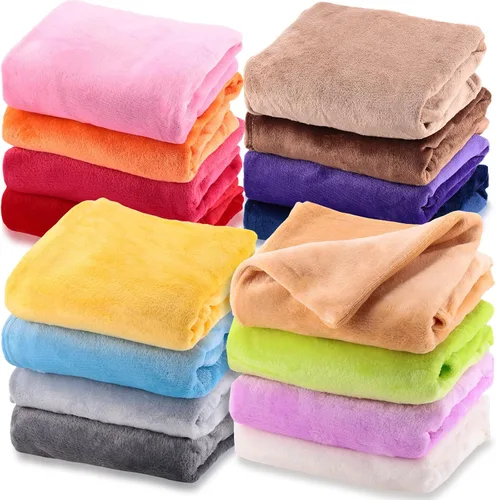 Kinlop Manta de franela de 16 piezas, suave y cálida, manta de cama para recién nacido, viajes, 16 colores (20 x 28 pulgadas)
