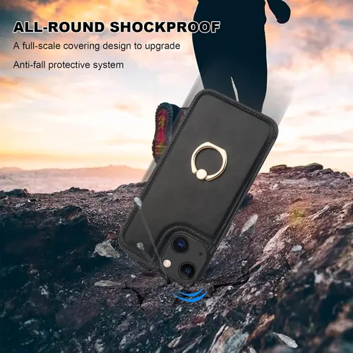 Miniatura 7 de ONETOP Funda tipo cartera para iPhone 13 con soporte para tarjetas, anillo de rotación de 360°, bloqueo RFID, doble cierre magnético, a prueba