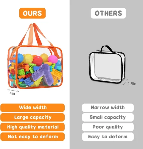 Miniatura 6 de 9 bolsas de almacenamiento de juguetes, bolsa organizadora de juguetes de PVC transparente que incluye 6 bolsas grandes de mano y 3 bolsas medianas