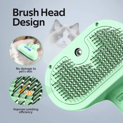 Miniatura 4 de Cepillo de aseo para mascotas con spray electrónico de niebla - Herramienta suave de eliminación de pelo para gatos y perros, Cepillo de vapor