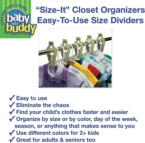 Miniatura 5 de Baby Buddy Size-It Separadores organizadores para perchas de armario de niños y bebes, Paquete de 1, Blanco