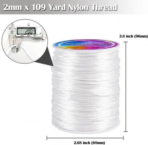 Miniatura 6 de Ewparts Cordón de Nailon Satinado Blanco para Pulsera, Collar, Llavero - 2 mm x 110 Yardas Cordón de Nailon Satinado Rattail Cordón de nailon blanco