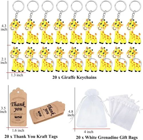 Miniatura 2 de El paquete de 60 recuerdos de fiesta de jirafa incluye 20 llaveros de jirafa, 20 etiquetas de agradecimiento, 20 bolsas de regalo para fiesta