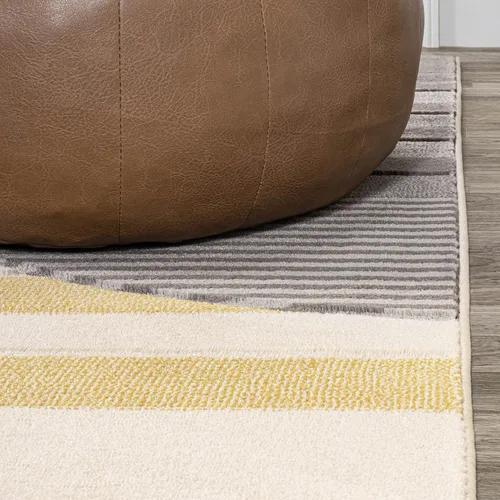Miniatura 5 de JONATHAN Y Alfombra de pasillo de círculos a rayas gris/amarillo/crema, 2 x 8 pies, Nicky geométrica para sala de estar, dormitorio, cocina