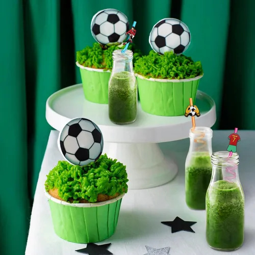 Miniatura 4 de 8 popotes de decoración de fiesta de fútbol, popotes de plástico reutilizables, para el día del juego, deportes, fútbol, fiesta de cumpleaños