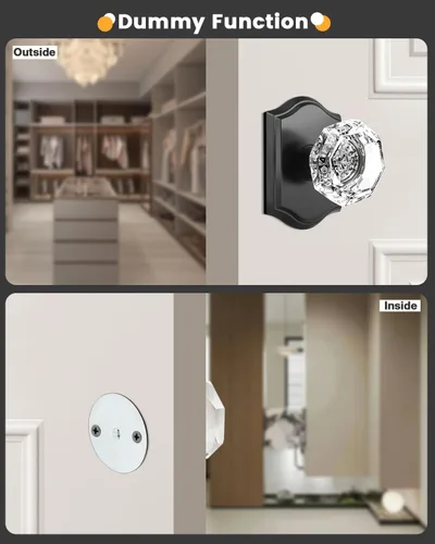 Miniatura 4 de Gobrico Paquete de 2 pomos de puerta falsos, pomos de puerta de cristal transparente en forma de octágono con roseta arqueada, manija de puerta Negro