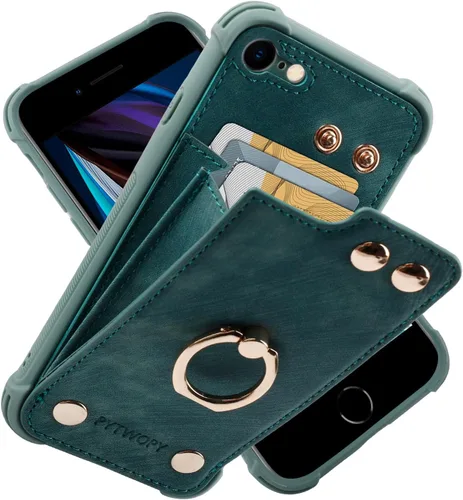 Miniatura 35 de Funda tipo cartera compatible con iPhone XR/10R con tarjetero de crédito, funda protectora de cuero a prueba de golpes compatible con anillo