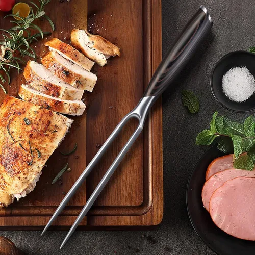 Miniatura 6 de HOSHANHO Tenedor de carne de 7 pulgadas, tenedor afilado de doble punta para carne, tenedor profesional japonés de acero inoxidable de alto carbono