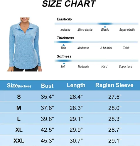 Miniatura 6 de LURANEE Sudadera de manga larga con cremallera de 14 para mujer, UPF 50+, para senderismo, correr, entrenamiento