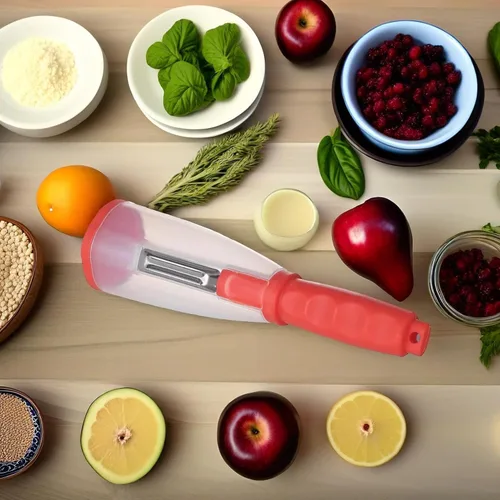 Miniatura 6 de Pelador de verduras con contenedor, pelador de verduras de acero inoxidable rojo con atrapador, peladores de verduras para cocina, pelador