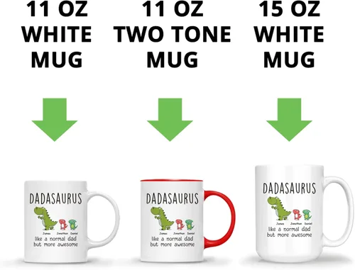 Miniatura 5 de Gossby DADASAURUS - Taza de café personalizada para papá, regalo personalizado para papá de un niño, hija, hijo, esposa con nombres, divertido día 2