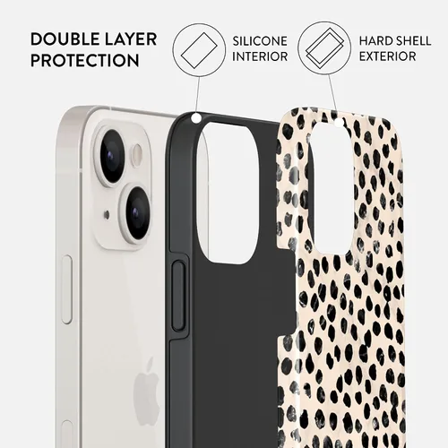 Miniatura 3 de BURGA-Funda p/teléfono compatible c/iPhone 14 Plus, carcasa rígida híbrida de 2 capas + Funda protectora de silicona, almendras latte a lunares