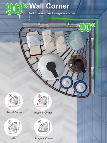 Miniatura 7 de SMARTAKE Paquete de 2 organizadores esquineros para ducha, acero inoxidable SUS304, estante de baño montado en la pared con adhesivo, organizador