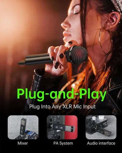 Miniatura 4 de Xvive Sistema de micrófono inalámbrico de mano M5, micrófono XLR inalámbrico Plug and Play de 5.8 GHz con receptor compacto, escaneo automático