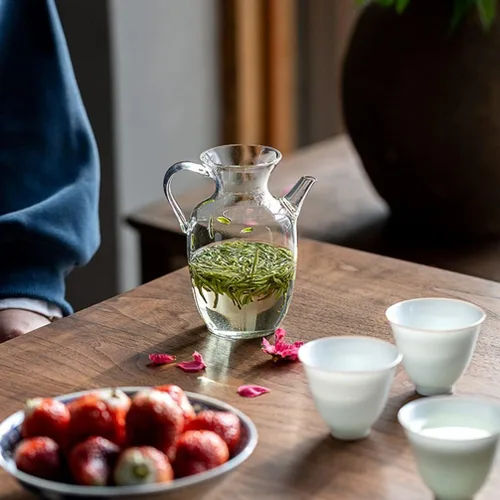 Miniatura 2 de Hemoton - Tetera de vidrio para uso doméstico Pequeña tetera de Kung Fu cómoda - Mango escaldado para elaborar cerveza y té de hierbas
