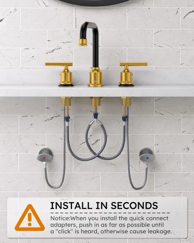 Miniatura 6 de WOWOW Grifo de baño generalizado de 3 agujeros, grifo de lavabo de 8 pulgadas con 2 asas, grifo de tocador de níquel cepillado con desagüe emergente